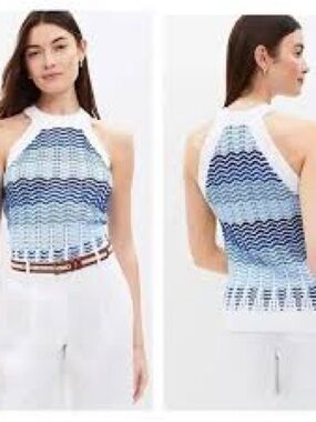 LOFT Sleeveless Knit Halter Top in Blue Wave